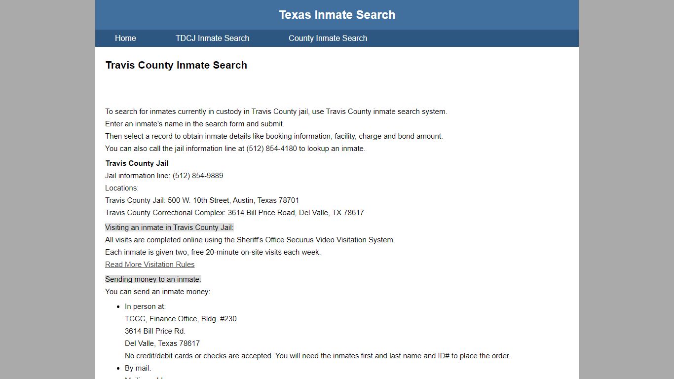 Travis County Jail Inmate Search